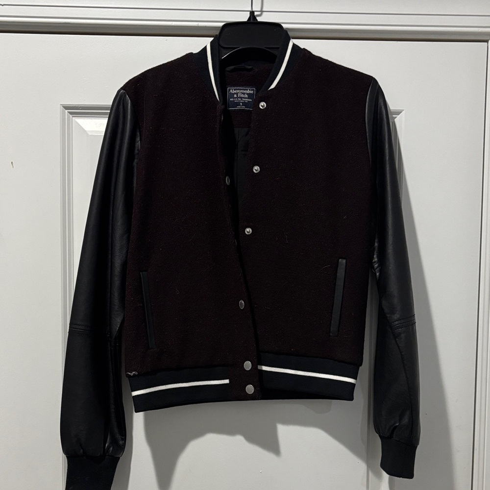 Abercrombie & Fitch Black/White & burgundy Varsity Jacket